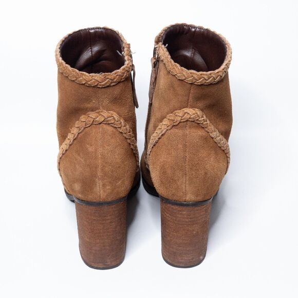 SCHUTZ Braided Ankle‎ Suede Booties Boho Western Boots Cognac Brown Sz 7 - Picture 5 of 8
